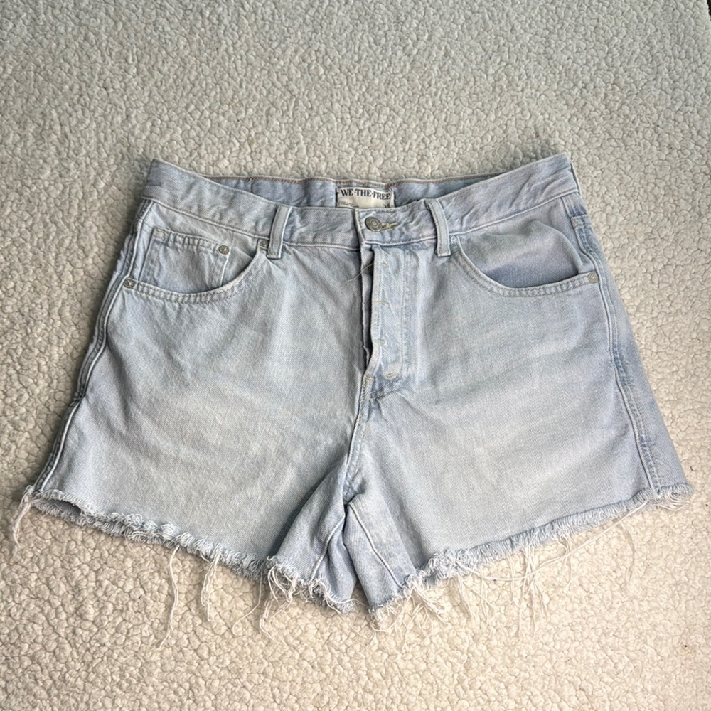 Free People We The Free Sky Blue Button Up Denim Shorts